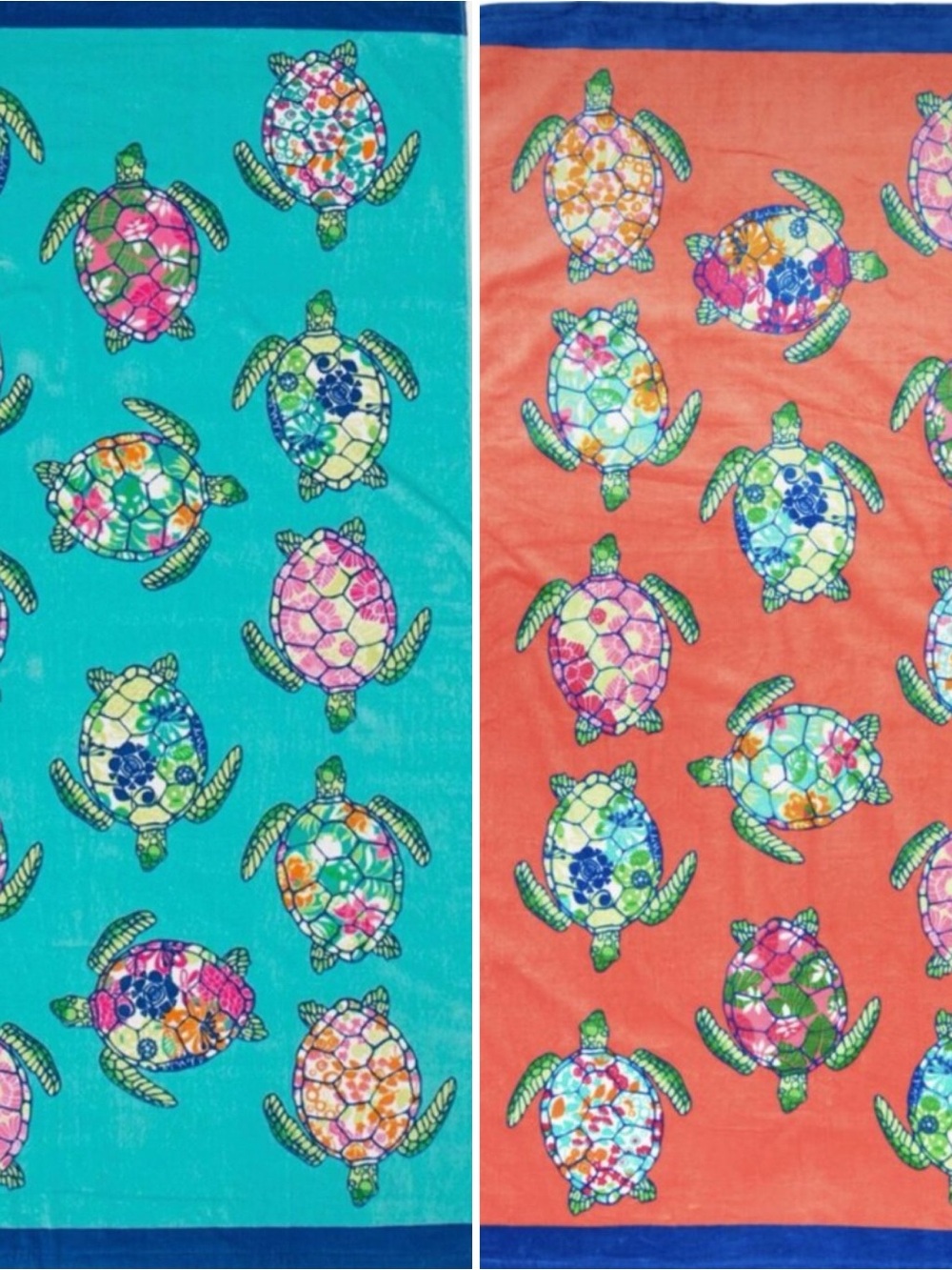 2 pc Cynthia Rowley Sea Turtle Beach Towel Set Hawaiian Tropical Floral Pool Spa